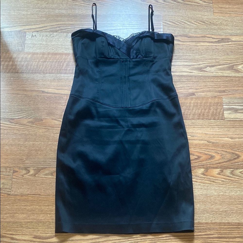 Laundry - Black Satin Classic Bustier Top Midi Dress